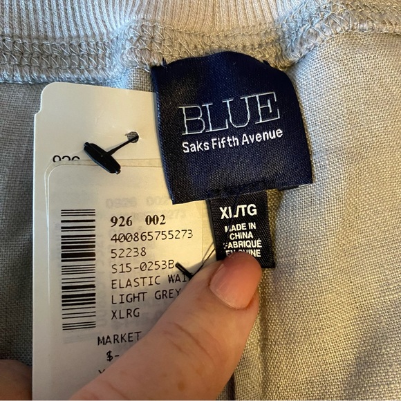 NWT BLUE Saks Fifth Avenue Linen Wide Leg Light Gray Pull On Pants Sz XL - Picture 6 of 11